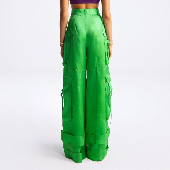 Green Silk Tiered Pants - Picture 2 of 3